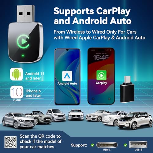 2026 Upgrade Wireless CarPlay Adapter for iPhone,2 in 1 for Apple Carplay and Android Auto Adapter,Convert Wired to Wireless, Plug & Play Mini CarPlay USB to USB-C/Type-C, Stable Control & No Delay - Thumbnail 5