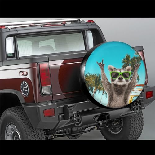 Image of 80s Raccoon Spare Tire Cover for Rv Trailer Camper Truck SUV - Cute Raccoon Animal Wheel Protectors Cover Waterproof Fabric for Travel Camping Outdoor,Universal Fit,16 inch