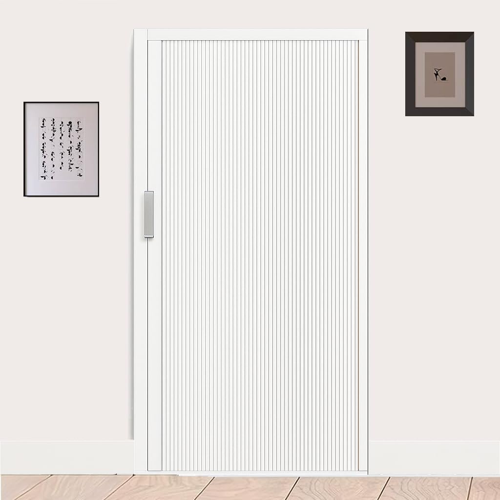 Porta Scorrevole Pieghevole a soffietto Senza Foratura con Telaio in Alluminio e Pannello in Tessuto non Tessuto Divisorio Bagno Cucina