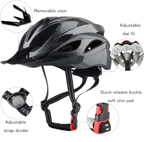 Adult Cycling Bike Helmet, Lightweight and Adjustable with Pads&Visor for Men and Women,Premium Quality Airflow Unisex B - Additional View