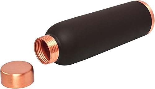 Miniatura 5 de HealthGoodsIn Botella de agua de cobre de 32.12 onzas líquidas, acabado negro mate, botella ayurvédica de cobre puro para agua potable, a prueba de