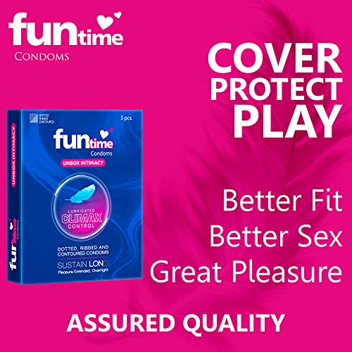 Image of Funtime Climax Control Condoms | Dotted, Ribbed, & Contoured for Long-Lasting Pleasure | Lubricated Natural Rubber Latex Condoms for Excitement & Fun- (3Pc x Pack of 10)