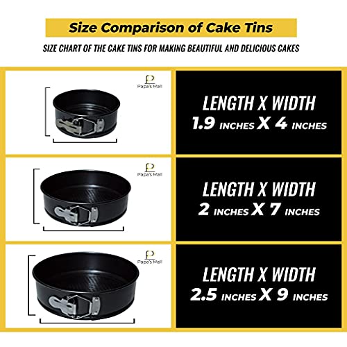 PAPA'S MALL 4 Pcs Non Stick Cake Tin (4,7,9 Inches) Set, Quick-Release Latch Cake tins for Baking with 1PC Oil Brush - Image 3