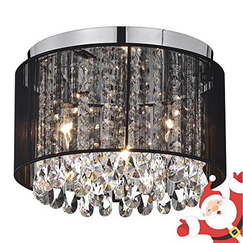 Chandeliers Black Chandelier Small Flush Mount Light Fixture Mini Crystal Chandelier Lighting Drum Ceiling Chandelier 3 Light Flush Mount Chandelier for Bedroom