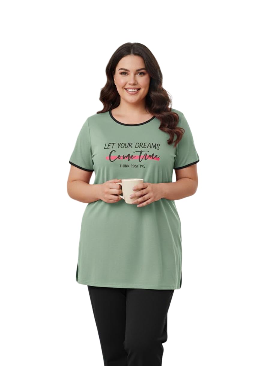 gee 5 Casual Wear Nightwear Round Neck Cotton Blend Comfortable and Breathable Sleepwear |Top and Bottom Set| Summer Nightsuits Set for Women-picture-30