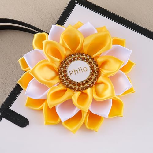 Image of Handmade Layers Silk Ribbon Flower Corsage Society Greek Letters Philo Brooch Pin Women Party Gifts Jewelry