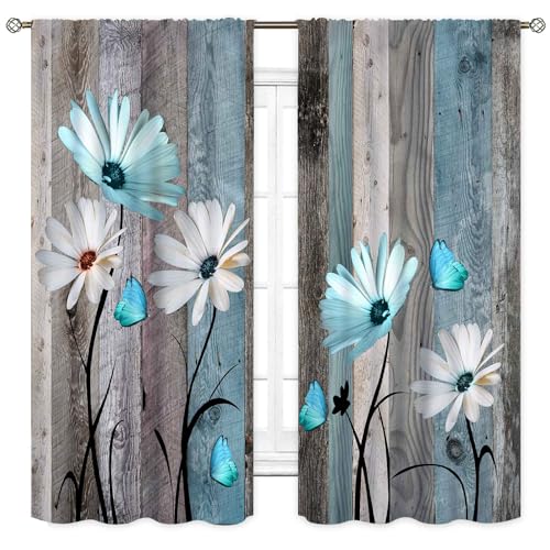 Rideaux rustiques bleu sarcelle : ambiance champêtre et papillons pour votre salon - 3