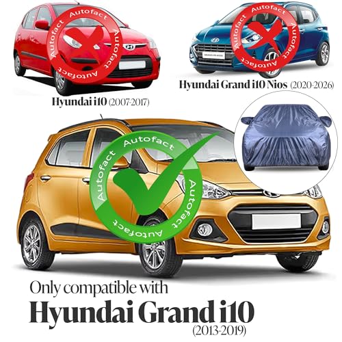Image of Autofact Premium Car Cover for Grand i10 2013-2019 | All Weather Water-Resistant Full Body Car Cover | Light-Weight Triple-Stitched Outdoor Shield with UV Protection, Dustproof & Heat-Resistant