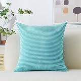 Home Brilliant Decorative Soft Velvet Corduroy Striped Square Throw Pillow Cushion Cover for Couch, 18 x 18 inch(45cm), Turquoise