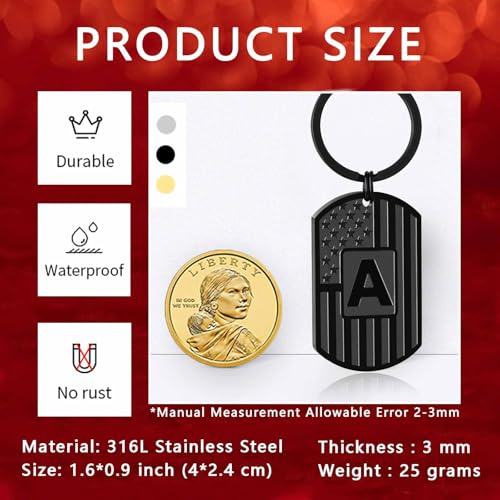 Image of Initial Keychain for Men, A-Z Letter American Flag KeyChain Gifts for Men