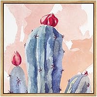SIGNWIN Framed Canvas Wall Art Flowering Cactus with Red and Pink Bloom in Coral Background Botanical Succulent Watercolor Abstract Modern Relax/Calm for Living Room, Bedroom, Office - 16