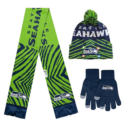 FOCO X Zubaz NFL Collab 3 Pack Glove Scarf & Hat Outdoor Winter Set Seattle Seahawks