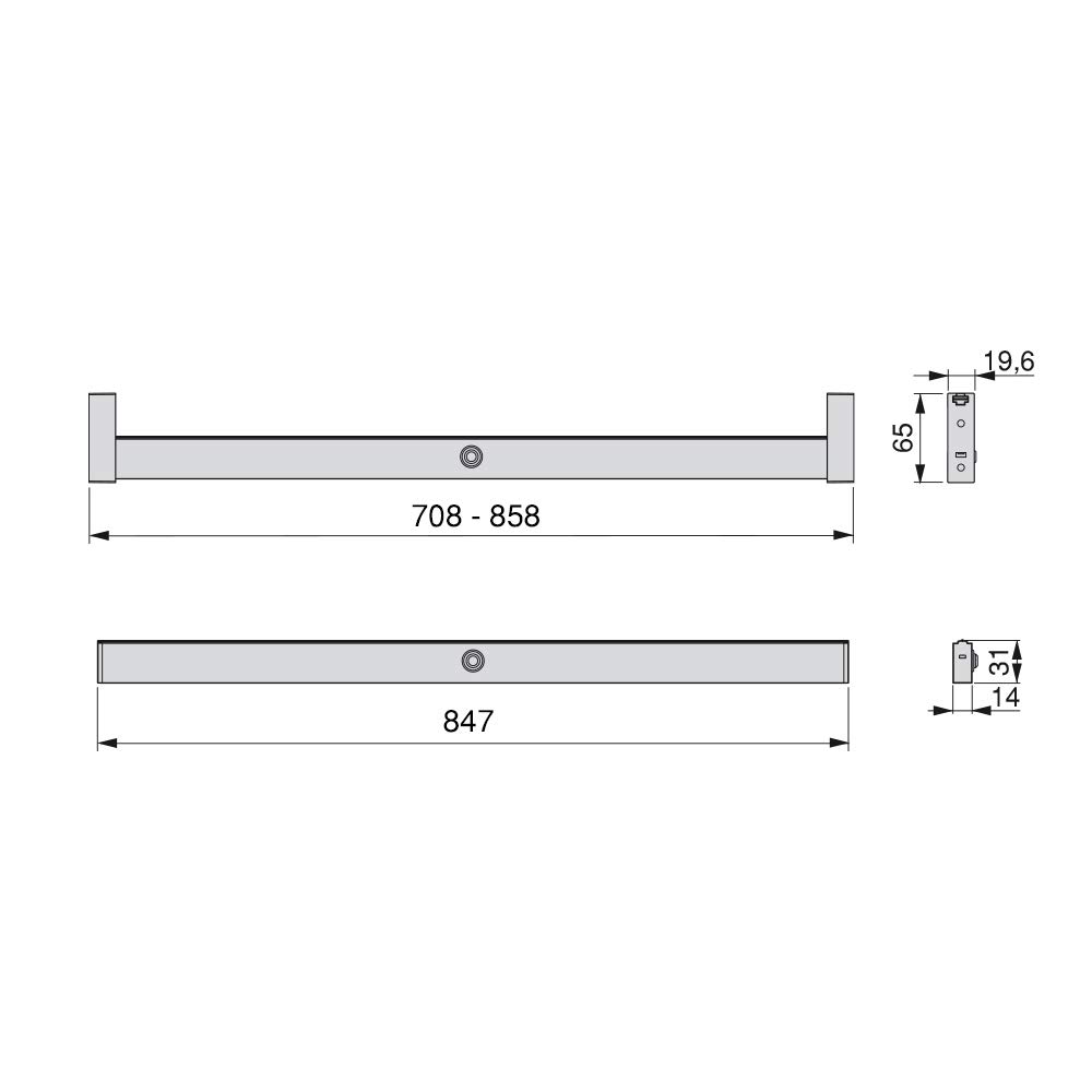 EMUCA - Iluminación para Armario o vestidor, Barra de Armario con luz LED 4W-12V DC y Detector de Movimiento, Aluminio anodizado Mate, L 708-858mm