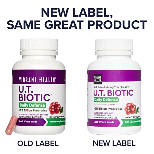 Vibrant Health - U.t. Biotic, Daily Support For Healthy Urogenital Flora And Bladder Function For Men And Women With 25 Billion Cfu Of Probiotics, Vegetarian, Non-Gmo, 30 Count (Ffp) #TOP2