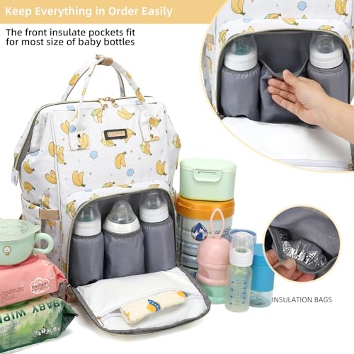Image of GAIVP Diaper Bag Backpack, Diaper Bags for Baby Girls Boys, Baby Bags for Moms Dads, Nappy Changing Bag with Insulated Pockets,Multi-functional Waterproof Backpack with Stroller straps -Beige Banana