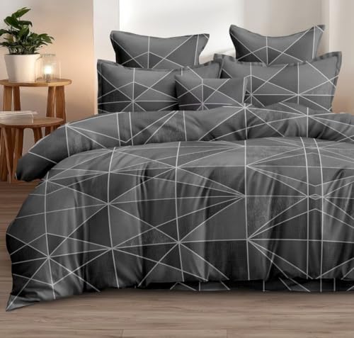 Image of DECOR2ADMIRE 300 TC Super King Size Glace Cotton Printed Bedsheet with 2 Pillow Covers - 108 inch x 108 inch (275cm x 275cm) - Available in Multiple Elegant Designs (Geometric Grey)