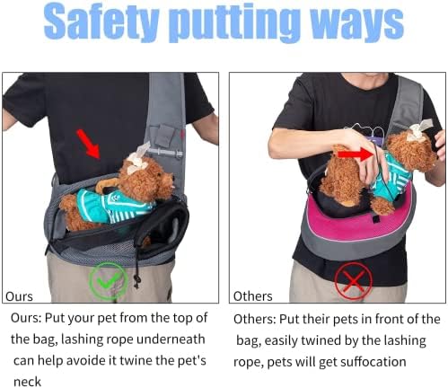 Wakytu Pet Sling Carrier, Hand Free Dog Cat Sling Bag, Breathable Mesh Puppy Carry Bag Small Dog Cat Traverl Carrier Pet Pouch Bag with Pouch and Adjustable Strap for Outdoor Travel