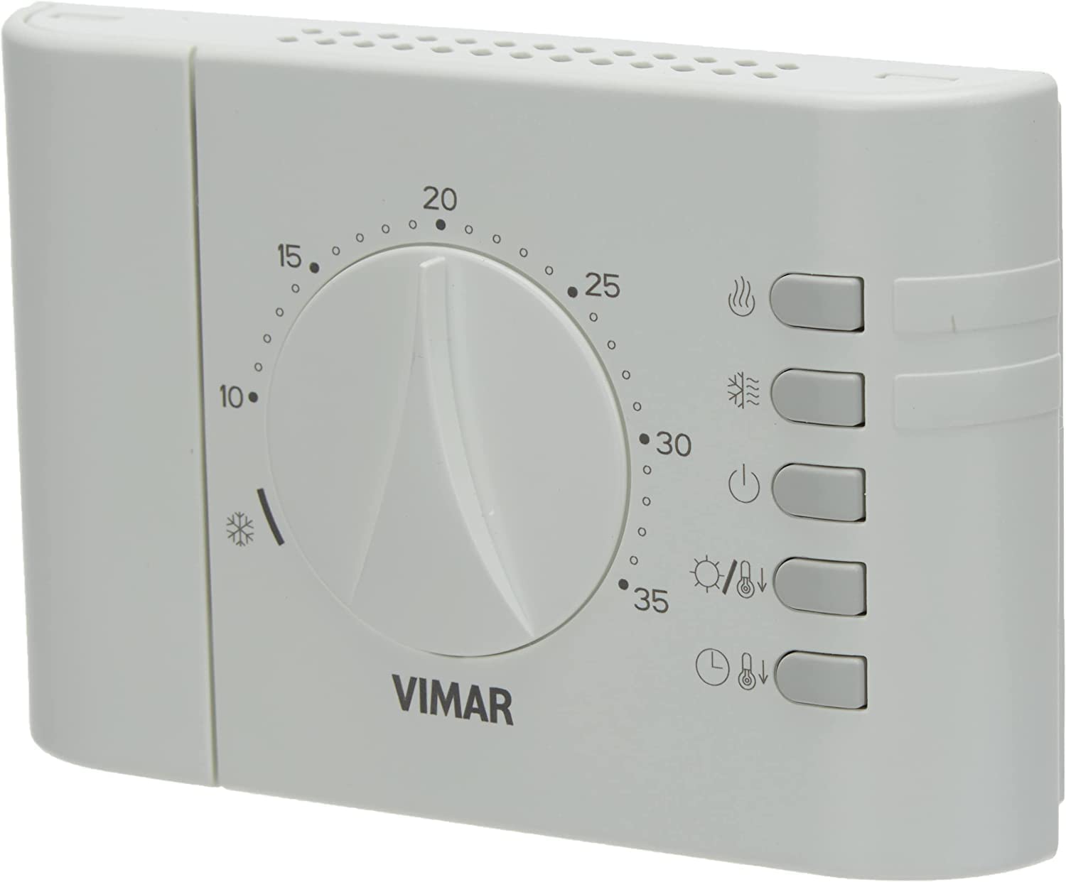 Vimar 02900.1 Termostato para control ON/OFF de la temperatura ambiente, alimentación con baterías AA LR6 1,5 V (no suministradas), instalación de superficie