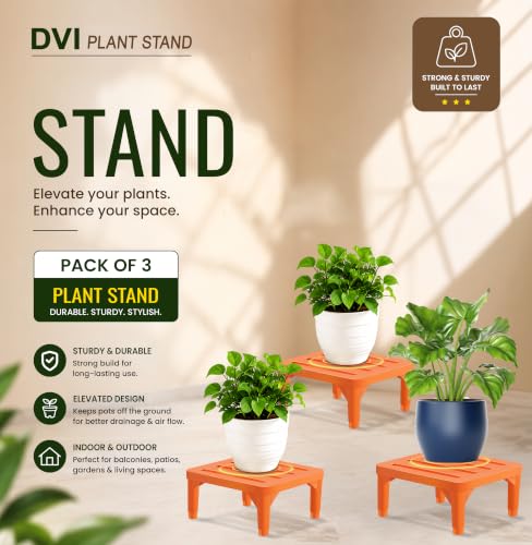 Image of DVI Heavy Duty Orange Plant Stand | Pack of 3 | Strong, Durable, Rust-Proof | Supports Up to 200 Kg | Indoor & Outdoor Use | Pot Stand for Big Size Plants | All Weather Resistant Pot Stand