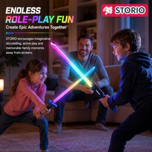 Image of Storio LED Light Up Toy Sword with Scabbard, RGB Color Changing Glowing Blade, Smoke Effect on Draw, USB Type-C Rechargeable Light Sword, Role Play Toy for Kids Boys Girls