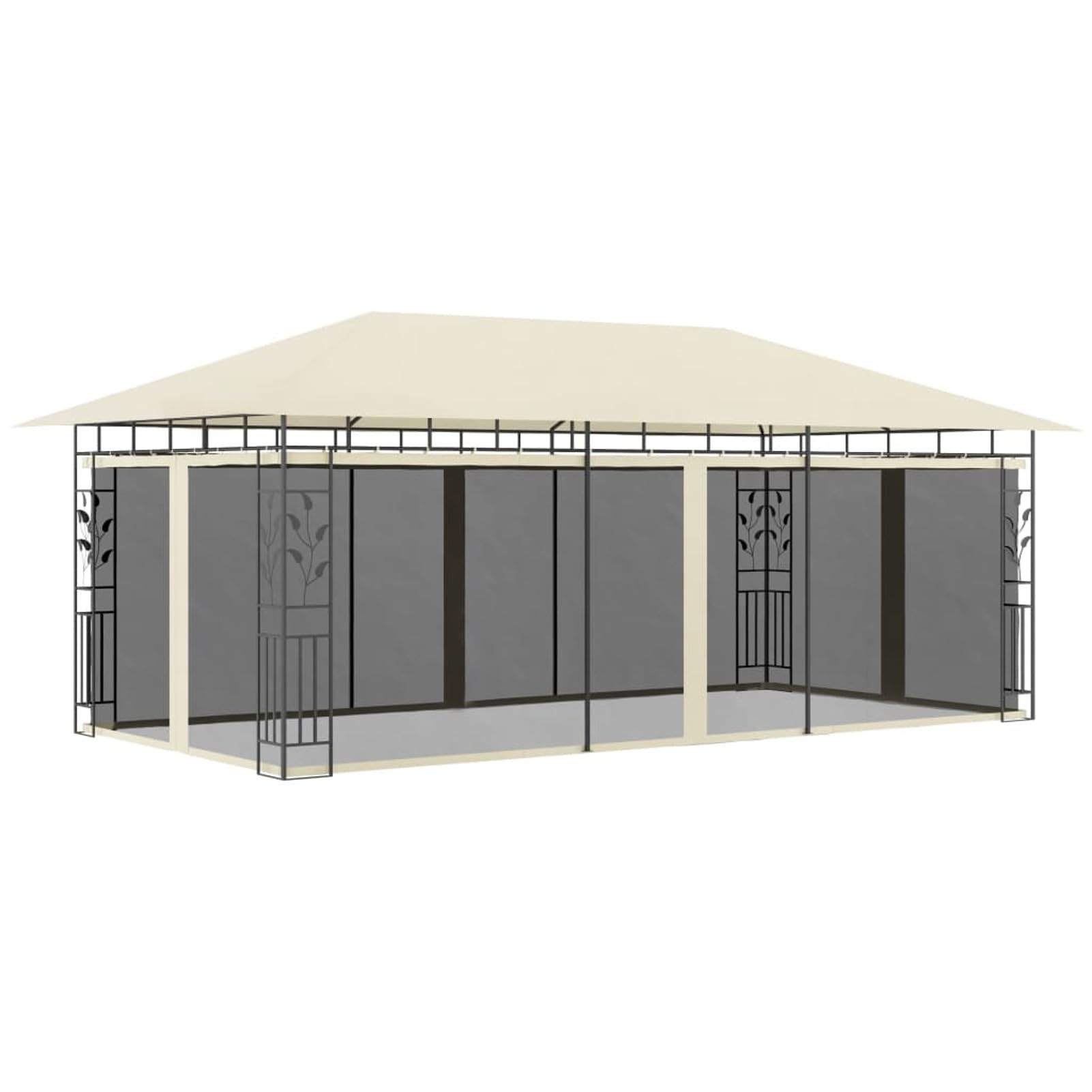 Gazebo con Zanzariera 6x3x2,73 m Crema,Gazebo Pergola Con Telo Impermeabile Richiudibile E Struttura Rettangolare In Acciaio Inossidabile Ad Alta Densità, Per Arredo Giardino, Terrazzo e Atti