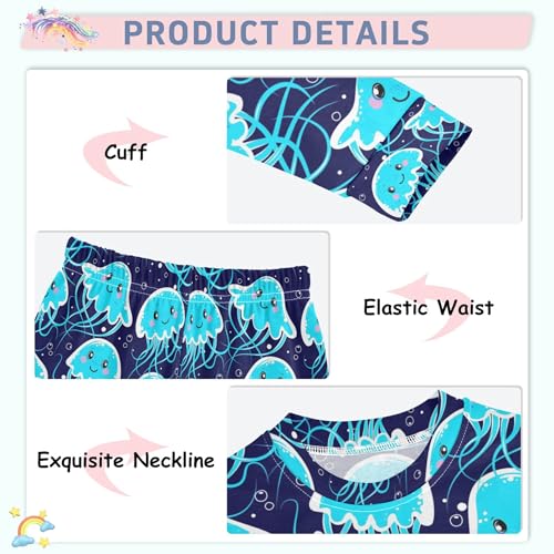 Cute Jellyfish Pajama Sets Long Sleeve Top with Pants Cotton Soft Sleepwear 2 Piece Pjs Set, 8 Years Old3