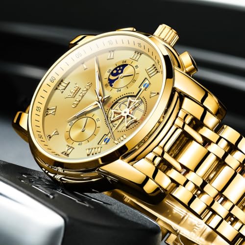Image of OLEVS Mens Watches Business Large Numer Easy to Read Quartz Watch Stainless Steel Waterproof Luminous Date Casual Male Watch