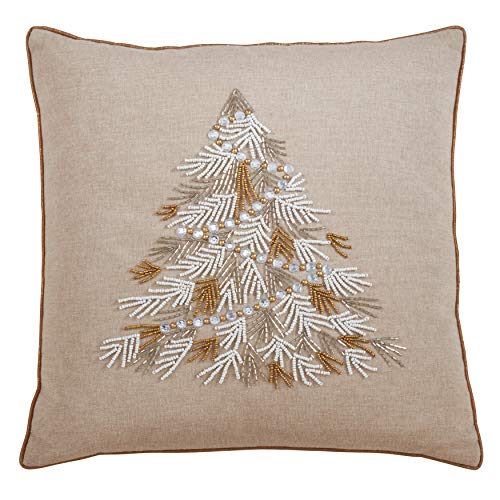 SARO LIFESTYLE Lumières Collection Poly Filled Beaded Christmas Tree Throw Pillow, 18", Gold
