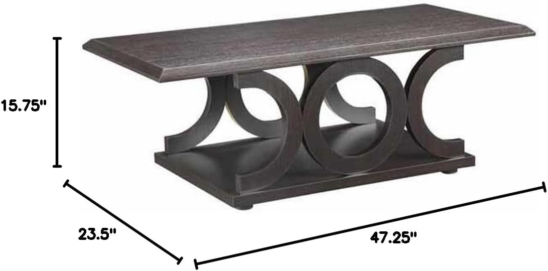 Coaster Home Furnishings - Shelly - Wood - Rectangular Coffee Table with Bottom Shelf and Circular Accents - Living Room - 47 Inch - Cappuccino - 703148