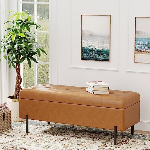 Andeworld Storage Bench, Faux Leather Modern Bedroom Bench, Upholstered Tufted Large Settee Ottoman with Storage Bench for Bedroom,Living Room,Entryway,Brown