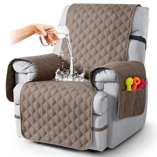Image of TAOCOCO 100% Waterproof Recliner Covers, Recliner Sofa Covers with Leg Straps, Reversible Recliner Couch Cover for Reclining Chair, Washable Couch Protector for Pets Kids(1 Seater 22 inch, Taupe)