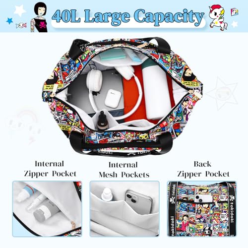Tokidoki Unicorno Travel Duffel Bag Waterproof Weekender Bag Carry On Tote Bags for Women Cartoon Unicorno Large Capacity Travel Essentials Sport Gym Bag for Women Men (TB-Super Adios)3