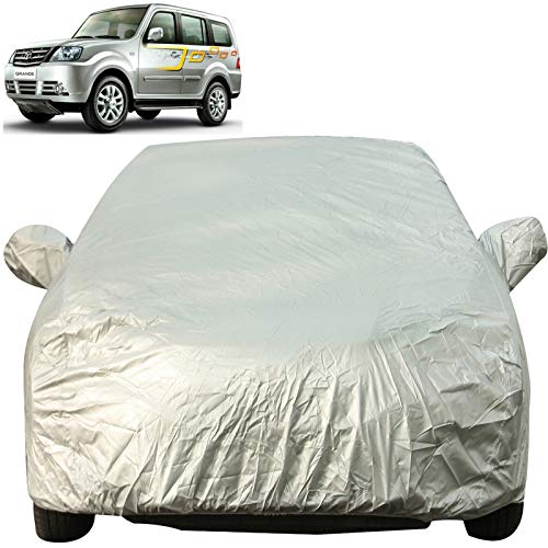 Image of Autofact Waterproof Premium Silver Matty Triple Stitched Car Body Cover with Mirror Pocket for Tata Sumo