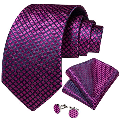 Image of DiBanGu Striped Tie Set for Men Silk Woven Plaid Necktie and Pocket Square Cufflinks Business Wedding