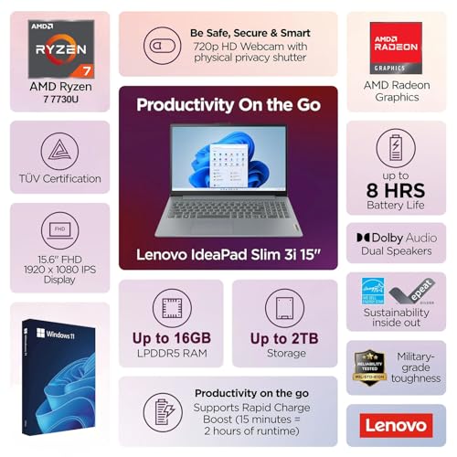 Lenovo IdeaPad Slim 3 15.6" FHD AMD Ryzen 7 16GB 2TB SSD miniatura 2