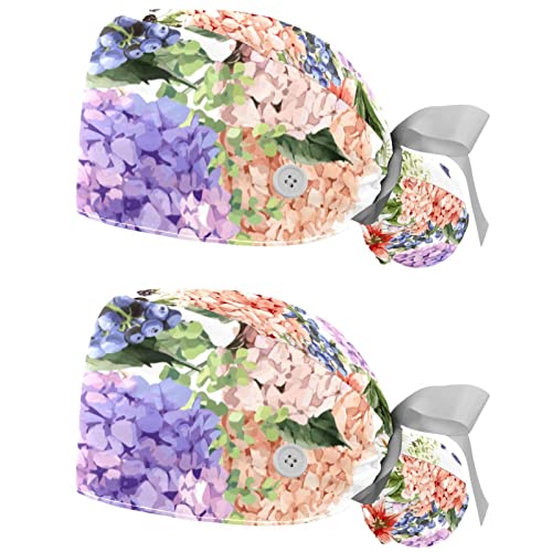 Casquettes de travail respirantes JDEZ à motif hortensia pour un service agréable en cuisine