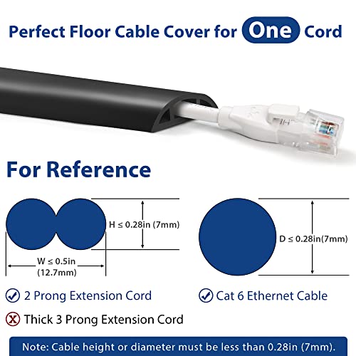 Cubrecables de piso de 10 pies, protector de cables negro, sistema de gestión de cables para evitar tropiezos, cubre cables para cables eléctricos, protector de cables con canal W0,47 pulg x H0,28 pulg miniatura 2