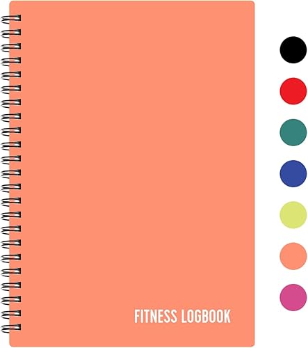 Cuaderno de registro de fitness (melocotón)  Diario de entrenamiento sin fecha A5 para hombres y mujeres  Cubierta de plástico y papel grueso