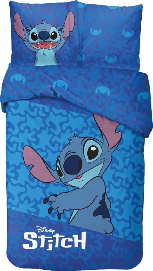 arlis Parure de Lit Stitch pour Enfant, Housse de Couette Réversible 140x200 cm, Taie d'oreiller 63x63 cm, 100% Coton (Parure de lit Lilo and Stitch, 140 X...