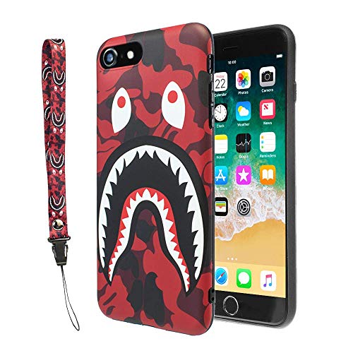 iPhone 7/8 Shark Face Case Street Fashion: Luxury Flexible Durable Designer Protective TPU Cover/Bumper/Skin/Cushion with Wrist Strap (Compatible with 4.7