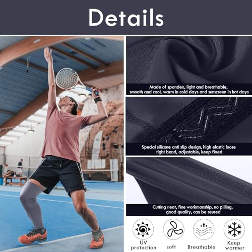 Sports Compression UV Long Leg Sleeves for Running Basketball Football Cycling and Other Sports for Men, Women, Youth (Black, White, Blue, Gray,8 Pieces)2