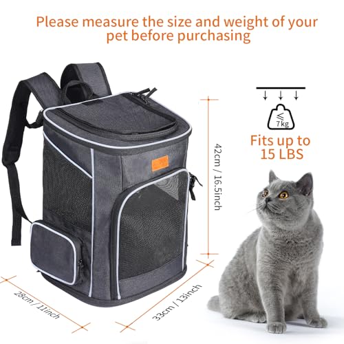 Morpilot Katzenrucksack, Hunderucksack für Katzen und Hunde Welpen, Atmungsaktive und Faltbare Haustier Rucksack mit Transparentes Fenster und Anti-offener Reißverschluss