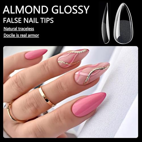 Image of COSTICA 550pcs Almond Naill Tips Clear Full Cover Medium Length Short Almond Fake Nails Acrylic Gel Naill Tips for Salon and Home Naill Art Manicure 12 Sizes