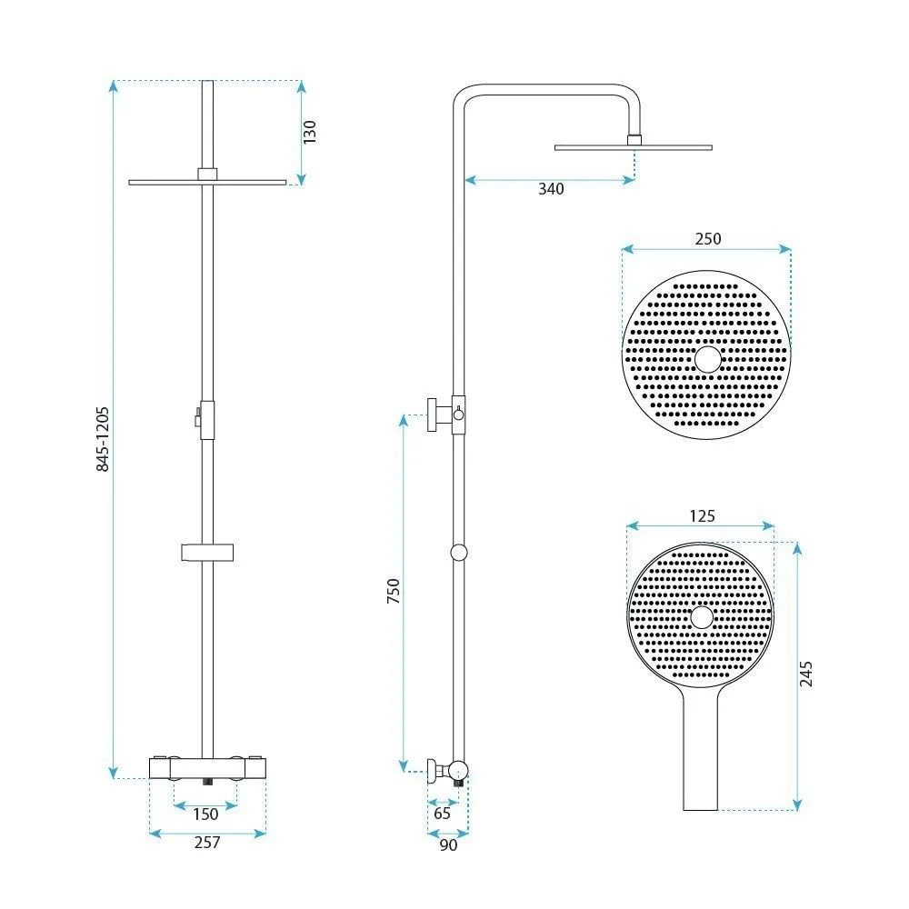 Rea - Duschset Ohne Auslauf Mit Thermostat Lungo - Weiß - Messing, Abs - 25x25x120,5 cm