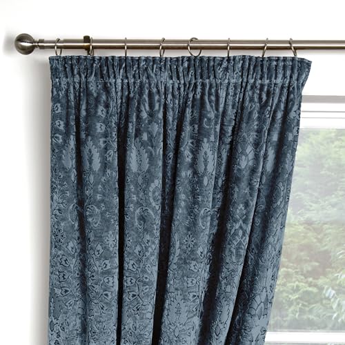 Curtina Navy Velvet Damask Curtains W66 x L54" (168 x 137cm) with 2 Tie Backs - 2 Panels - Luxury Drapes for Living Room - Image 2