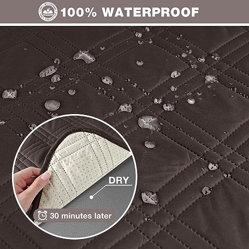 Image of TAOCOCO 100% Waterproof Oversized Recliner Cover, Non-Slip Split Loveseat Cover With Elastic Straps for Kids Pets (Oversized 2 Seater, Chocolate)
