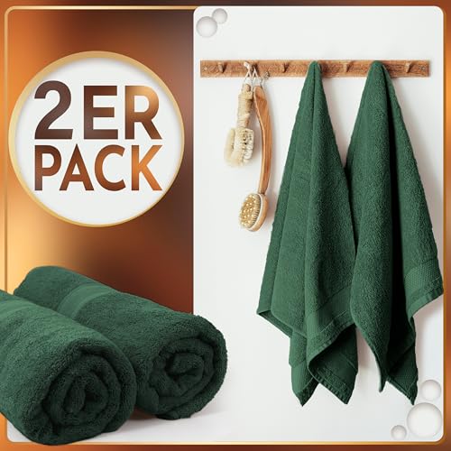 NatureMark 2er Pack SAUNATÜCHER Premium Qualität 80x200cm SAUNATUCH Sauna-Handtuch 100% Baumwolle Farbe: Dunkel Grün