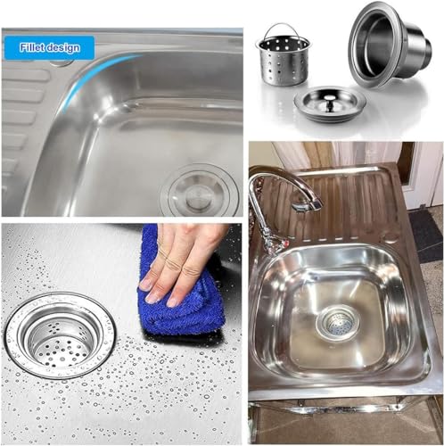 Fregadero independiente de acero inoxidable evita salpicaduras con kit de desagüe completo 6