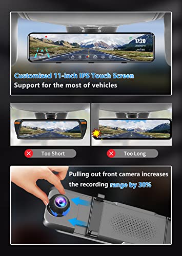 Jomise 4K Mirror Dash Cam Front And Rear, Rearview Mirror Camera For Cars & Trucks With 11" Ips Touch Screen, Backup Camera With Type-C Connector/ Starvis Sensor/ Parking Monitor/Free 32Gb Card-G814 #TOP2