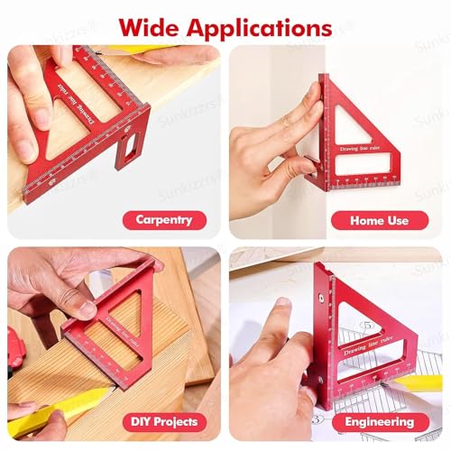 Image of Sunkizzrs Aluminum Alloy 3D Multifunctional Woodworking Ruler -Adjustable Angle Precision Miter Square Measuring Tool -Professional Triangle Ruler for Carpentry, DIY & Construction (45 /90)